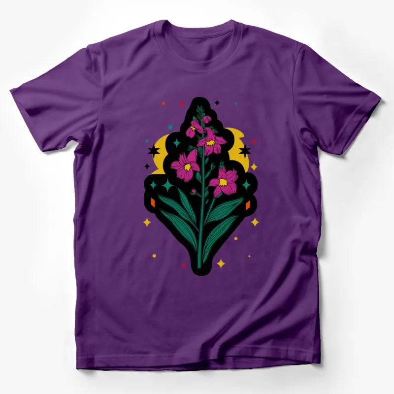 Floral T-Shirt with Vibrant Pink and Green Art Nouveau Design, Stylish Botanical Graphic Tee, Unisex Male T-Shirt