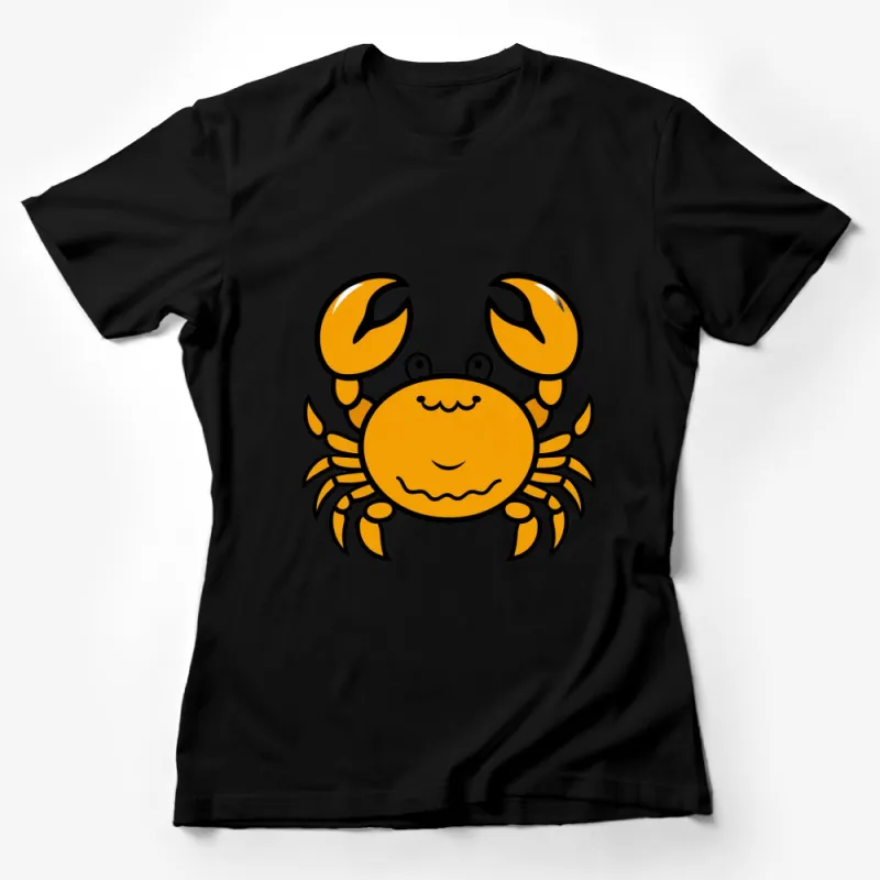 Cute Crab Cartoon Graphic T-Shirt, Unisex Kids and Adults, Summer Beach Tee, Orange and Yellow Female T-Shirt