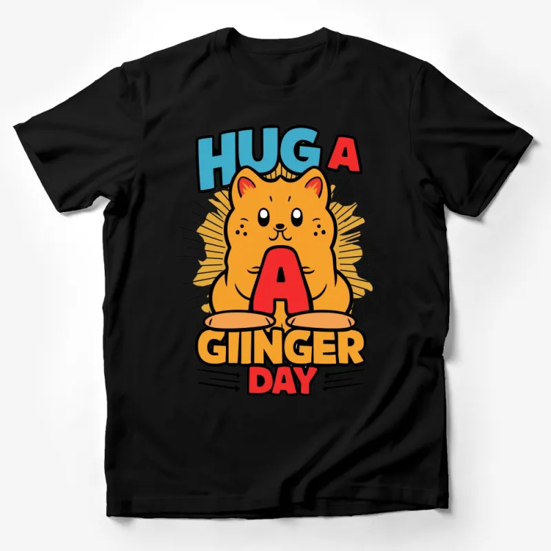 Cute Ginger Cat T-Shirt, Hug a Ginger Day, Fun Orange Kitty, Vibrant Comic Style, Unisex Graphic Tee Male T-Shirt