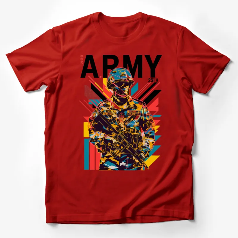 Colorful Military Army Soldier Graphic Tee, Vibrant Pop Art Style T-Shirt, Unisex Clothing Gift Male T-Shirt