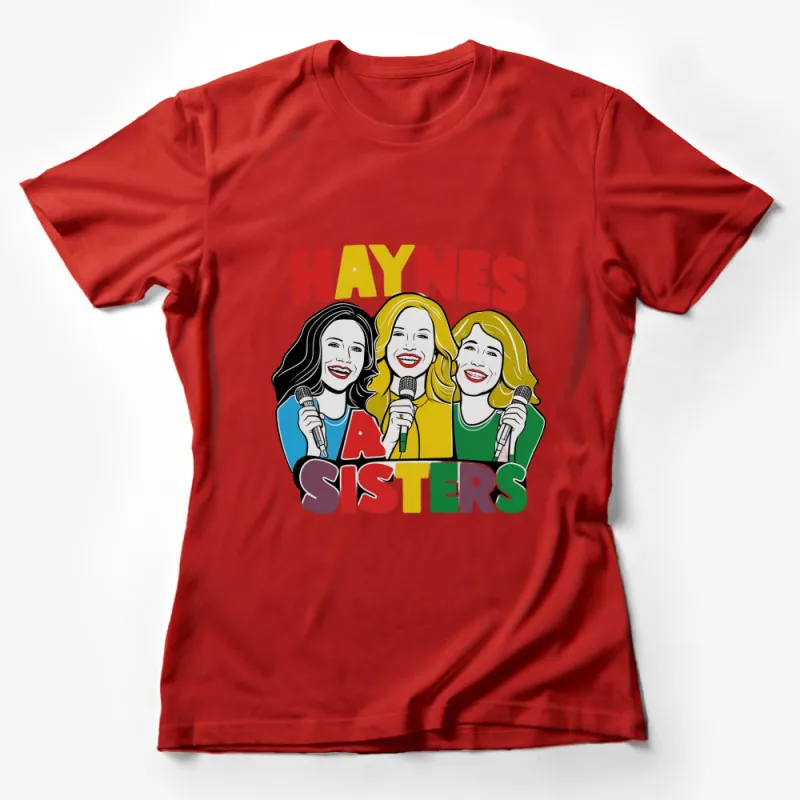 Haynes Sisters Retro Graphic T-Shirt, Vintage Style Singers with Microphones, Colorful Pop Art Tee Female T-Shirt