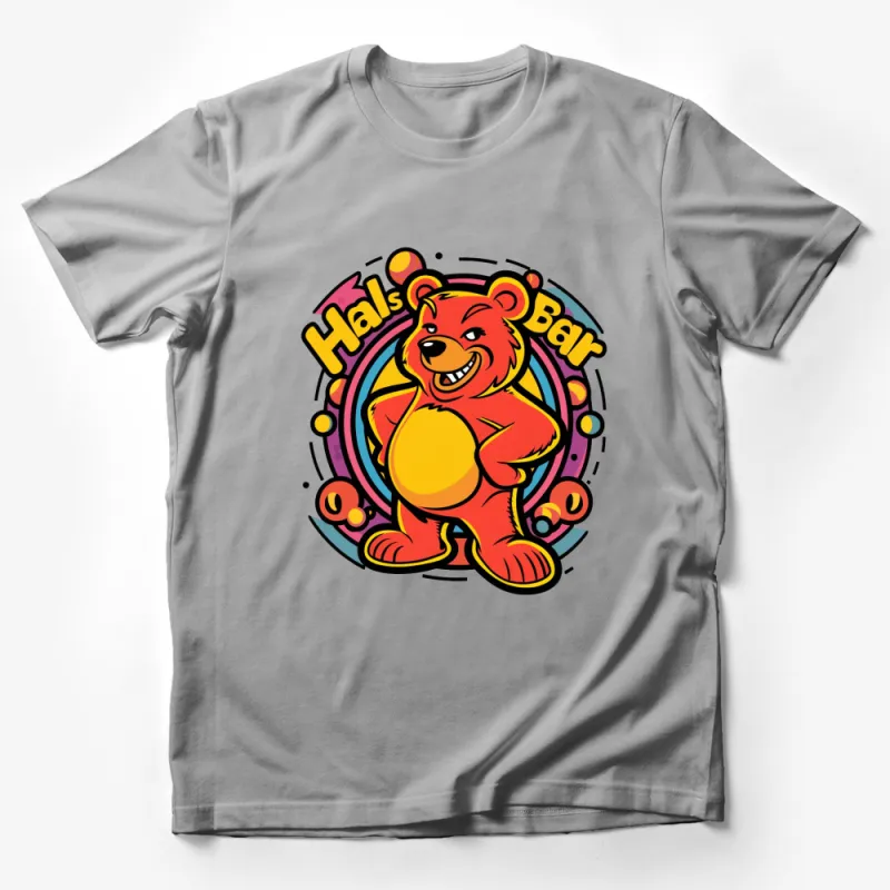 Retro Cartoon Bear T-Shirt, Colorful Hal's Bar Fun Tee, Vintage Style Graphic Tee for All Ages Male T-Shirt