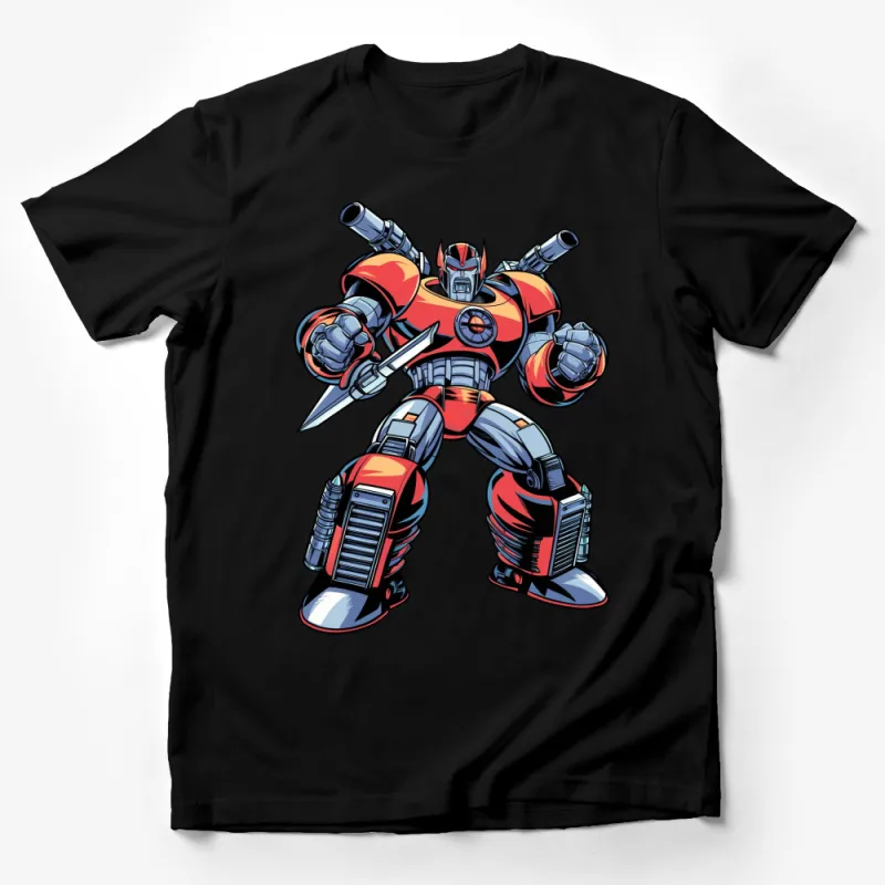 Retro Robot Warrior T-Shirt, Vintage Cyborg Design, Sci-Fi Fan Gear, Cool Geeky Apparel Male T-Shirt