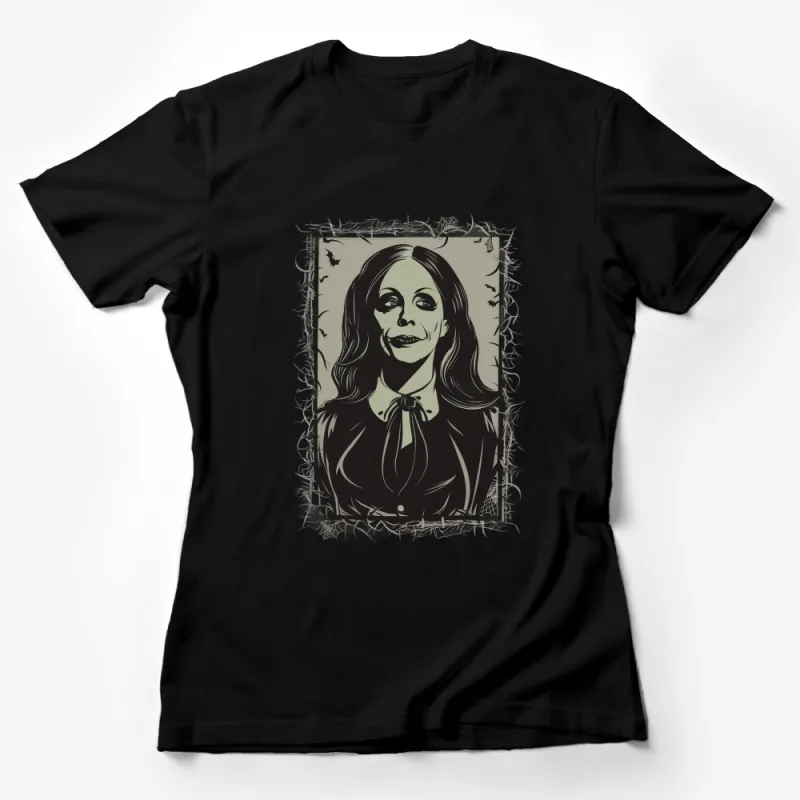 Gothic Horror Icon T-Shirt, Vintage Style Spooky Character, Creepy Halloween Tee Female T-Shirt