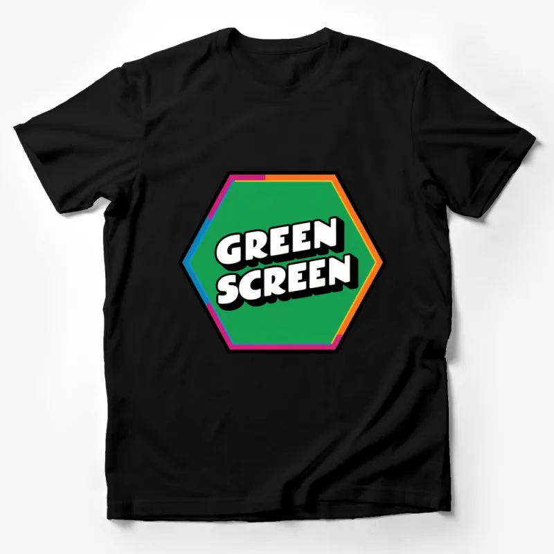 Green Screen Hexagon Graphic T-Shirt, Colorful Bold Text Design, Unisex Tee Male T-Shirt