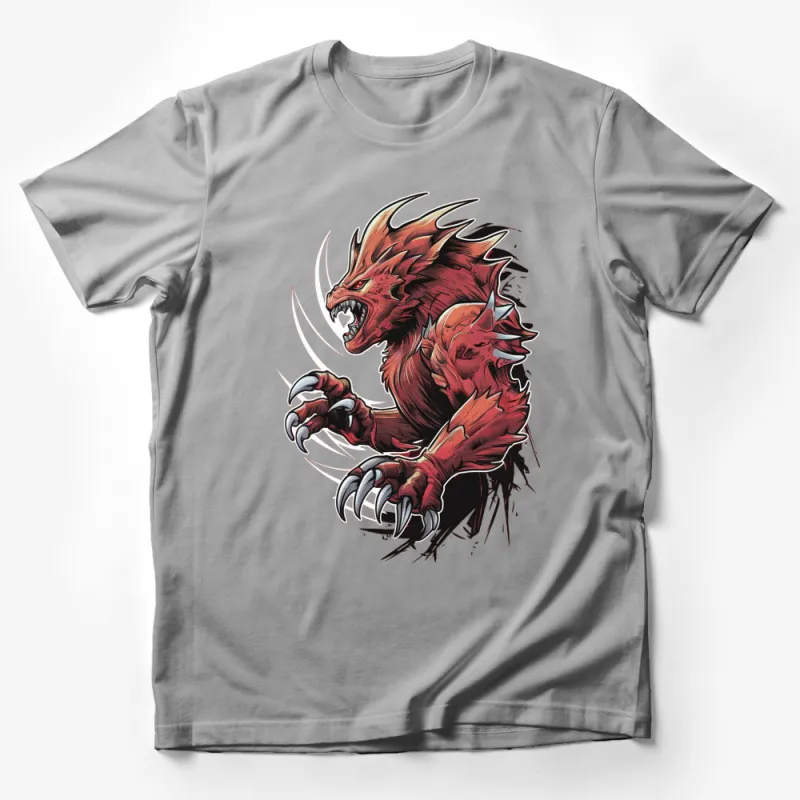 Fierce Red Dragon Graphic T-Shirt, Men's Fantasy Creature Tee, Fire Dragon Illustration, Cool Monster Shirt, Unique Gift Male T-Shirt