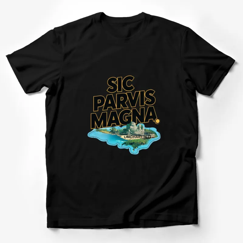 Uncharted Sic Parvis Magna T-Shirt, Adventure Game Fan Tee, Explorer Quote Shirt, Video Game Apparel Male T-Shirt