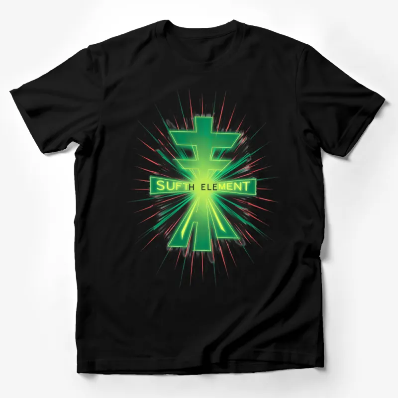 Neon Green Cross Graphic T-Shirt, Bold Surfer Style, Bright Unisex Tee, Unique Surfth Element Design Male T-Shirt