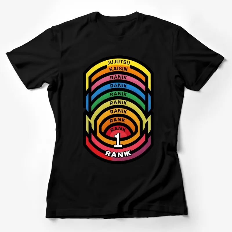 Jujutsu Kaisen Inspired Rank 1 Colorful Badge T-Shirt, Anime Graphic Tee, Unisex Apparel Female T-Shirt