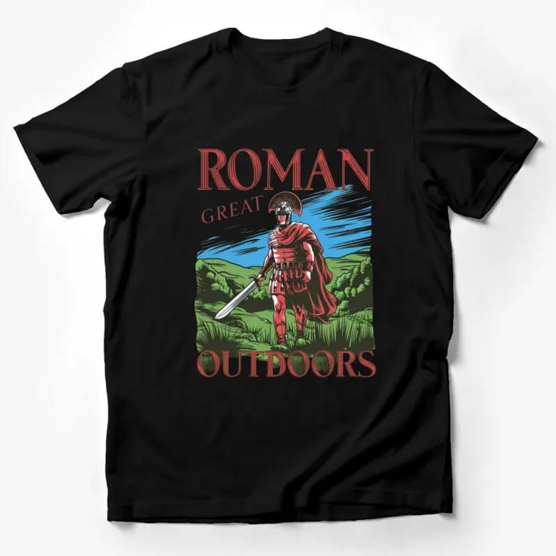 Roman Warrior Outdoors Graphic T-Shirt, Vintage Red Gladiator Print, Men's Fashion Tee, Unique Historical Clothing Male T-Shirt