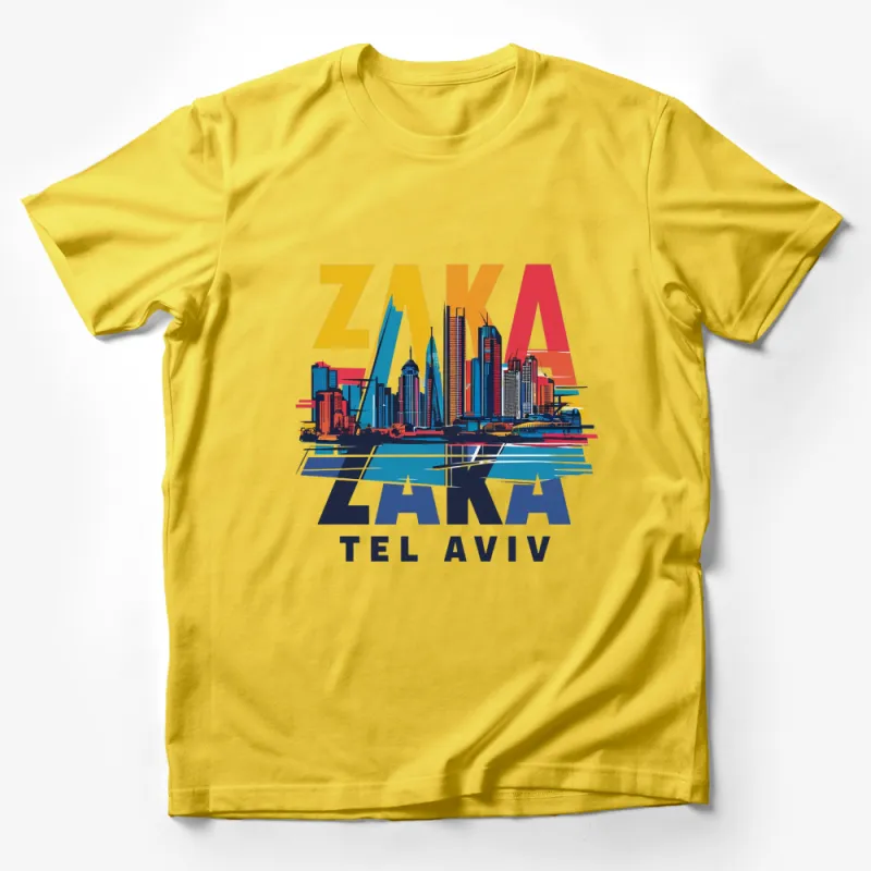 Zaka Laka Tel Aviv Skyline Graphic T-Shirt, Colorful Cityscape Tee, Urban Style Unisex Clothing Male T-Shirt