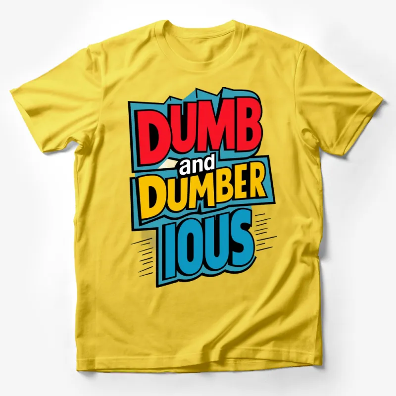 Dumb and Dumberious Comic Text Pop Art Style Graphic T-Shirt, Bold Red and Blue Tee Male T-Shirt