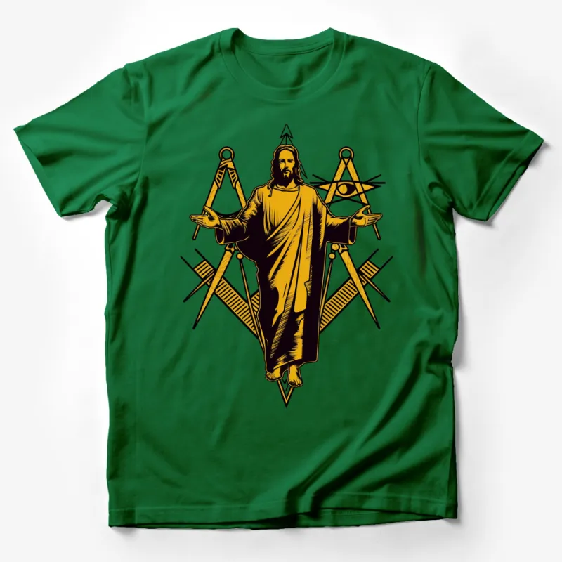 Jesus and Compasses Graphic T-Shirt, Religious Symbolic Art, Spiritual Unisex Tee Male T-Shirt