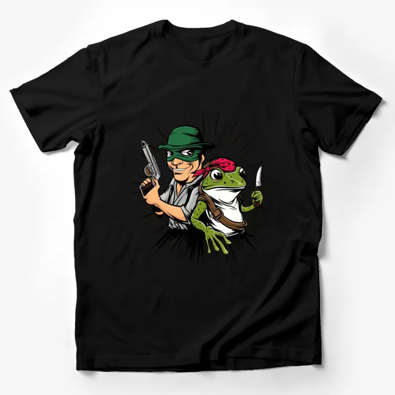 Animated Frog and Bandit Duo T-Shirt, Cartoon Characters, Fun Graphic Tee, Unique Unisex Apparel Male T-Shirt