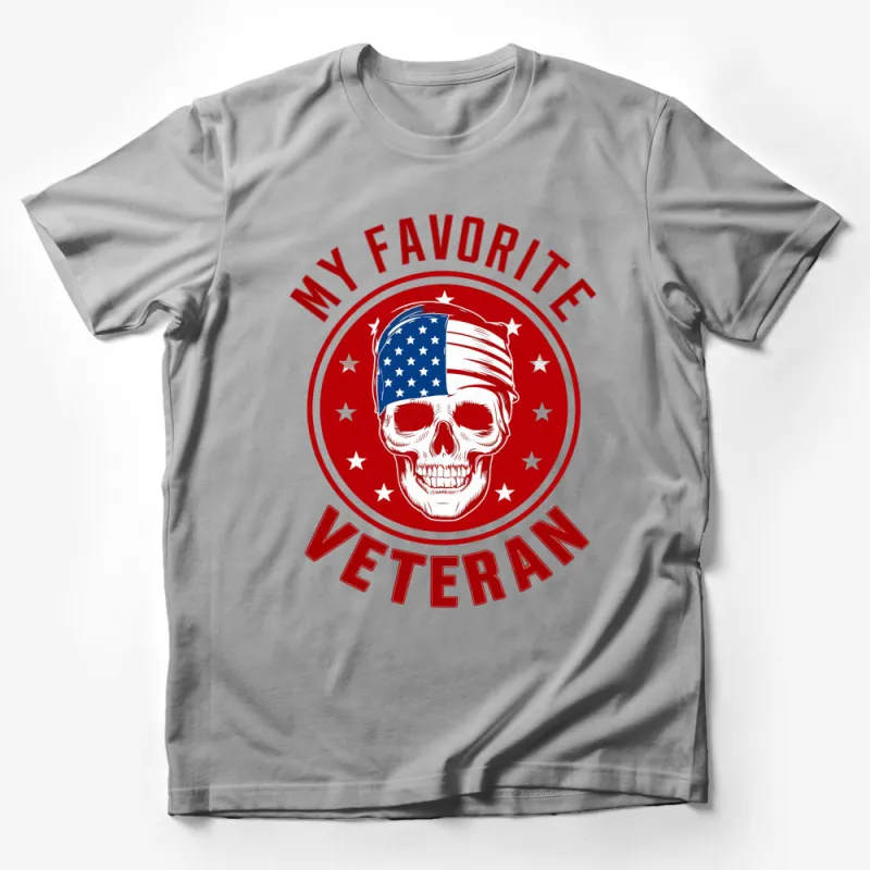 Patriotic Skull T-Shirt, My Favorite Veteran with American Flag, Unisex Graphic Tee, Gift for Veterans Male T-Shirt