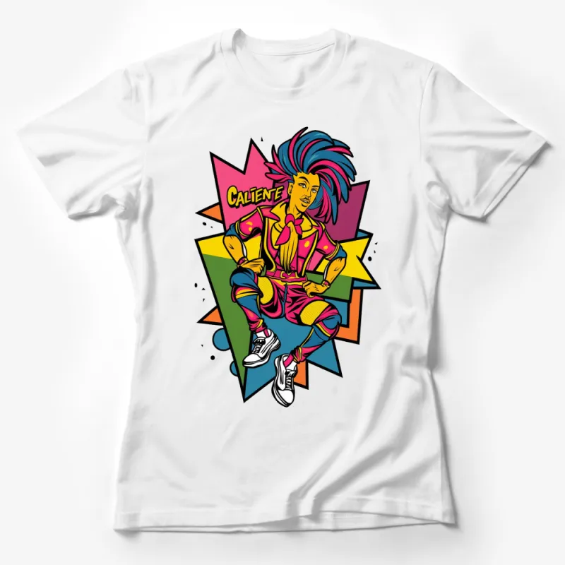 Caliente Urban Pop Art T-Shirt, Bold Colorful Graphic Tee, Fashion Streetwear, Unisex Style Female T-Shirt