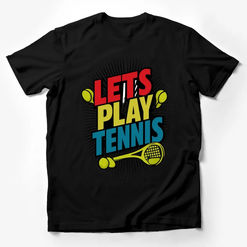 Colorful Let's Play Tennis Graphic T-Shirt, Retro Tennis Player Gift, Vintage Sport Tee Male T-Shirt