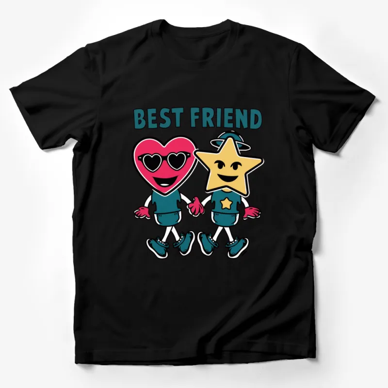 Best Friend Heart and Star Cartoon T-Shirt, Cute Matching Shirts for Besties, Colorful Fun Tee, Gift for Friends Male T-Shirt