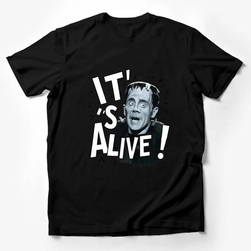 Classic Horror Film Quote T-Shirt - It's Alive! Frankenstein Inspired Shirt, Retro Movie Fan Apparel, Unique Graphic Tee Male T-Shirt