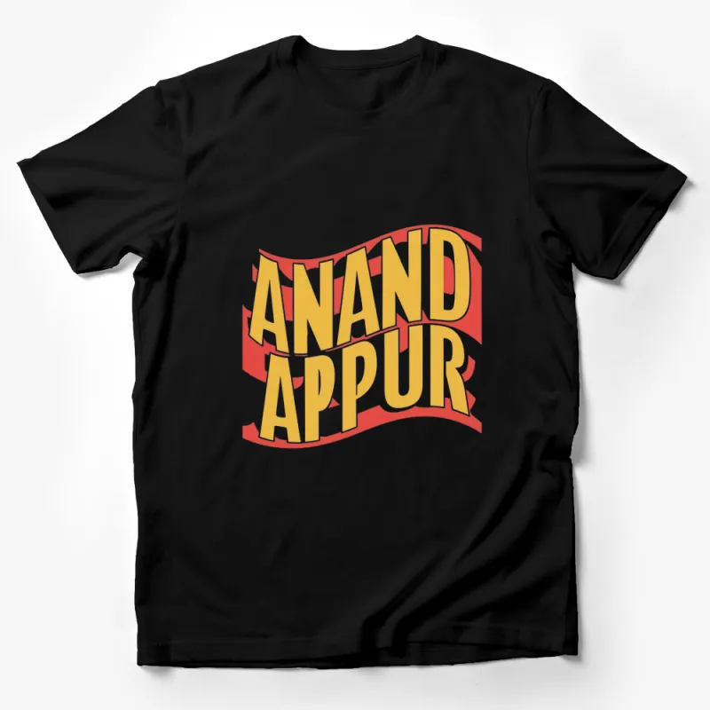 Vintage Anandapur T-Shirt, Retro Typography Tee, Bold Yellow and Red Design, Unisex Fashion Male T-Shirt