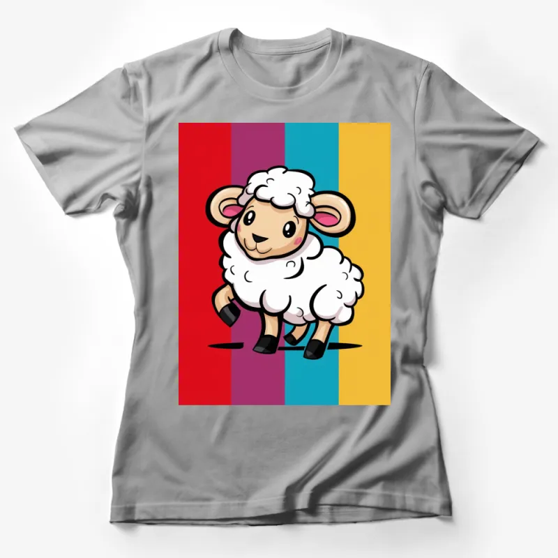 Colorful Background Cute Sheep Cartoon T-Shirt, Fun Animal Graphic Tee, Unisex Kids and Adult Sizes Female T-Shirt