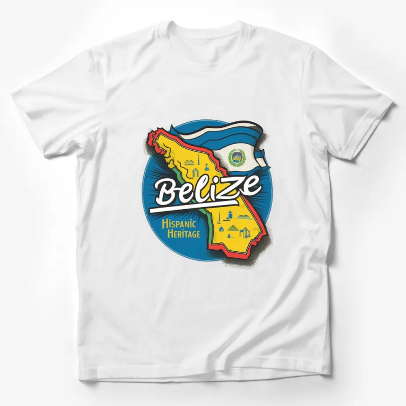 Belize Hispanic Heritage T-Shirt, Colorful Belize Map Design, Cultural Pride Apparel Male T-Shirt