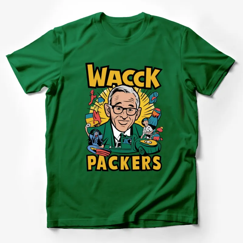 Wack Packers Comic Style Graphic Tee, Retro Cartoon Art T-Shirt, Vibrant Pop Colors Male T-Shirt