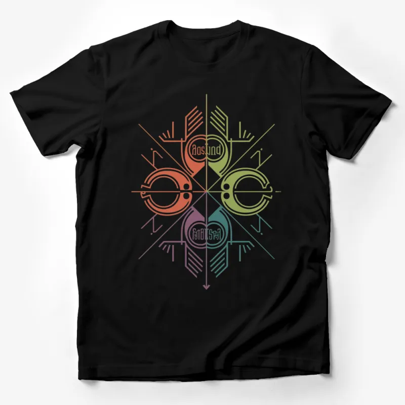 Abstract Geometric Circle Design T-Shirt, Multicolor Unisex Tee, Stylish Casual Graphic Top Male T-Shirt