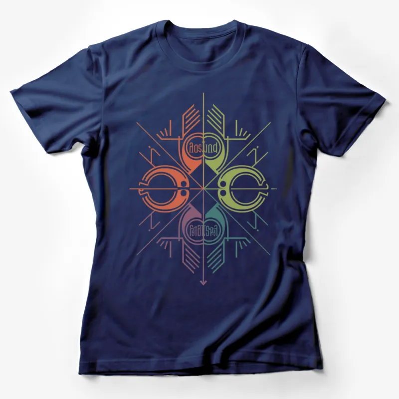 Abstract Geometric Circle Design T-Shirt, Multicolor Unisex Tee, Stylish Casual Graphic Top Female T-Shirt