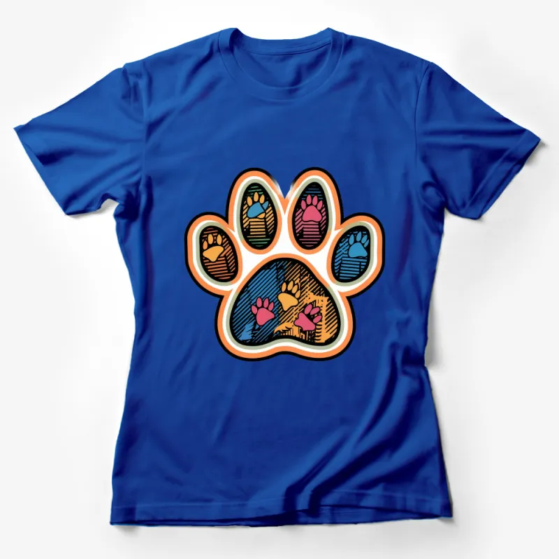 Colorful Paw Print Graphic T-Shirt, Vibrant Animal Footprint, Casual Comfortable Clothing, Unisex Tee for All Sizes Female T-Shirt