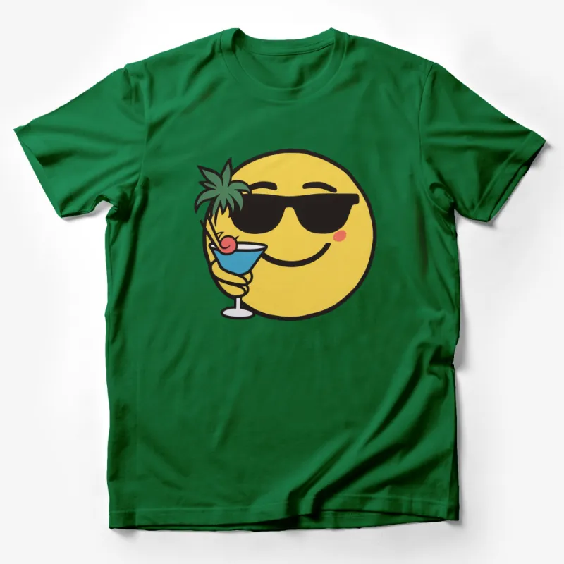 Cool Emoji T-Shirt, Yellow Smiley Face with Sunglasses and Cocktail, Summer Tee, Fun Beach Party Wear, Unisex Gift Idea Male T-Shirt