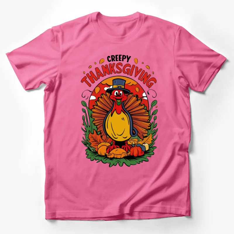 Creepy Thanksgiving T-Shirt, Turkey Cartoon, Holiday Funny Tee, Autumn Pumpkin Graphic Male T-Shirt