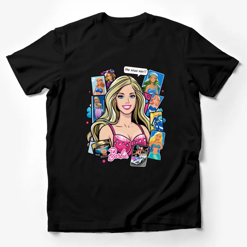 Barbie Themed T-Shirt, Classic Barbie Collage with Iconic Outfits, Fun Graphic Tee Male T-Shirt