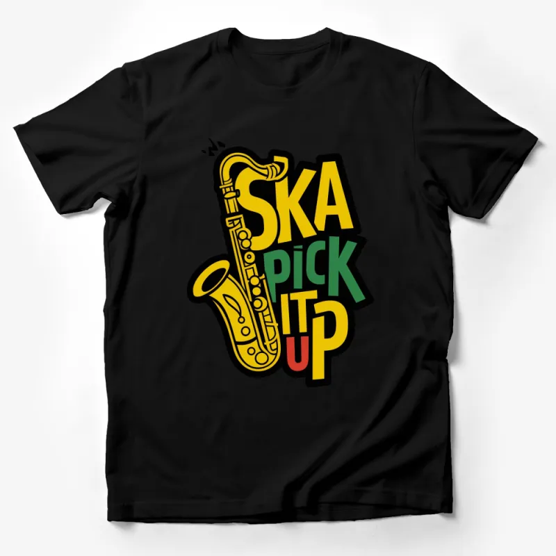 Ska Music Pick It Up Saxophone Graphic T-Shirt, Colorful Fun Design Tee Male T-Shirt