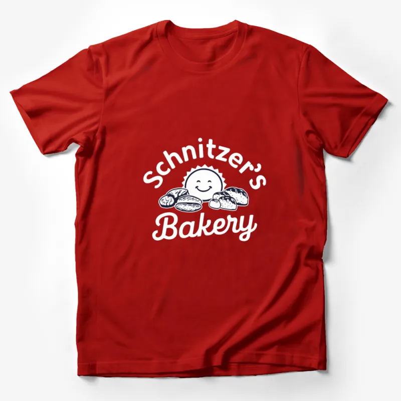 Schnitzer's Bakery Logo T-Shirt, Vintage Bakery Brand, Cute Sun and Bread Graphic Tee Male T-Shirt