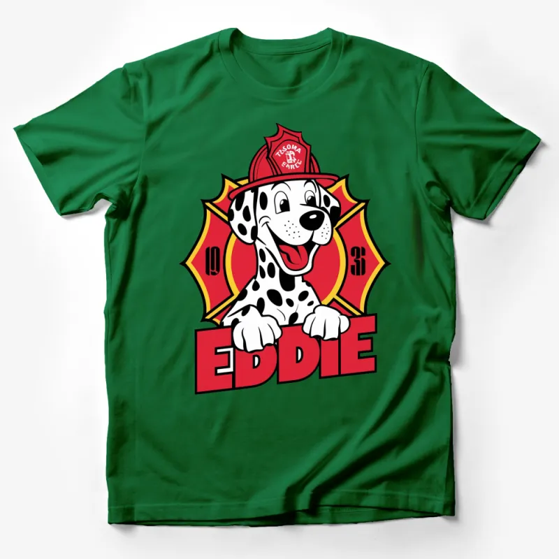 Cartoon Dalmatian Firefighter Eddie Kids T-Shirt, Fire Truck, Rescue Dog Tee Male T-Shirt