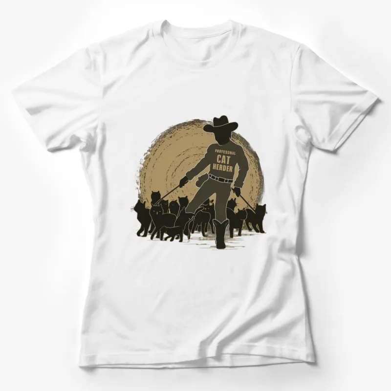 Professional Cat Herder Cowboy Silhouette T-Shirt, Funny Cat Lover Shirt, Unique Animal Lover Gift Female T-Shirt