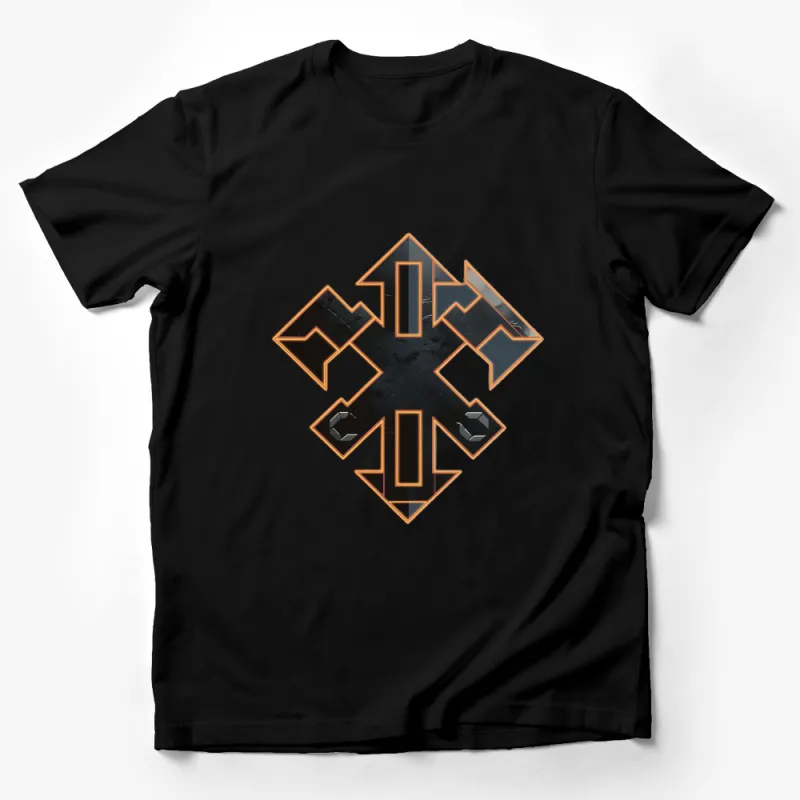 Black and Orange Geometric Cross T-Shirt, Bold Abstract Design, Unisex Graphic Tee Male T-Shirt