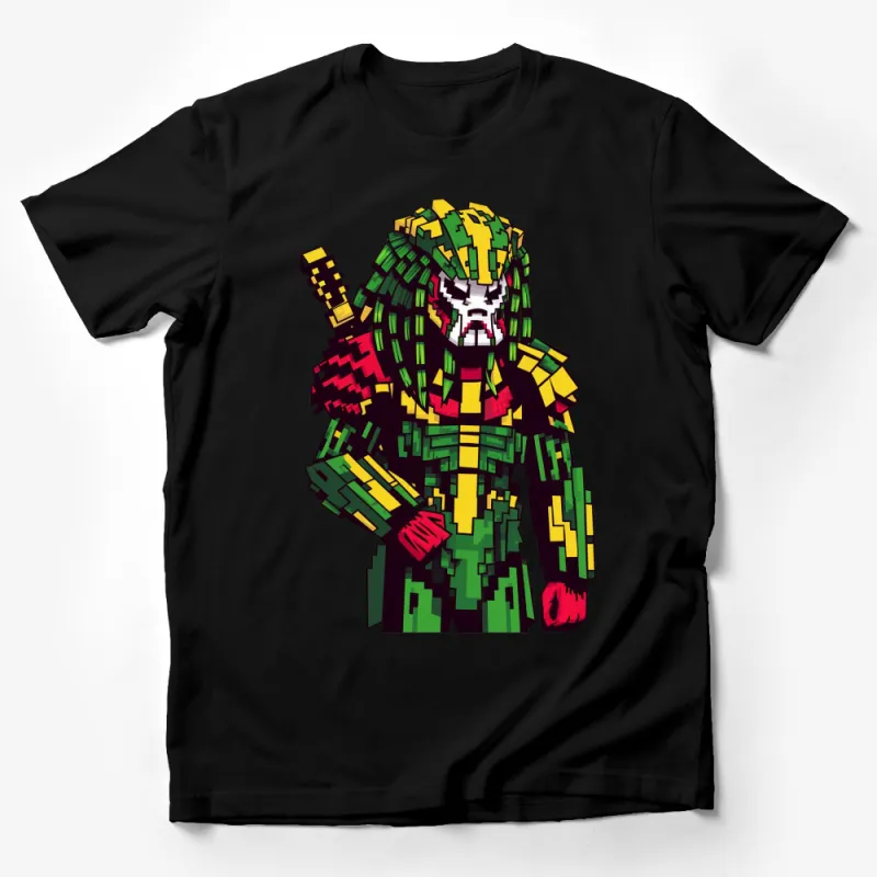 Retro Pixel Art Warrior T-Shirt, Colorful Vintage Video Game Character Tee Male T-Shirt