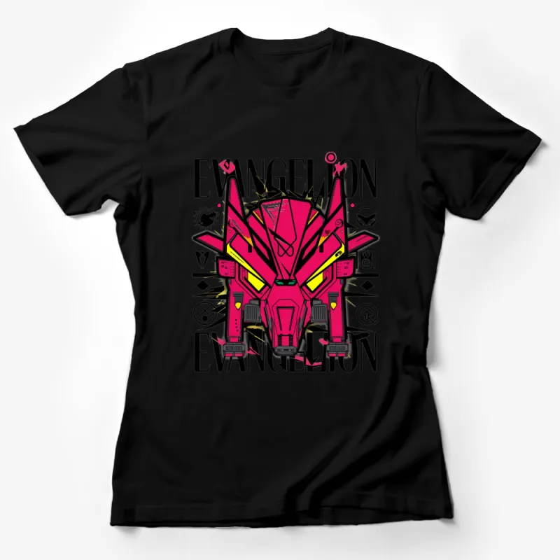 Neon Genesis Evangelion Inspired T-Shirt, Bold Pink Mecha Design, Anime Robot Tee Female T-Shirt