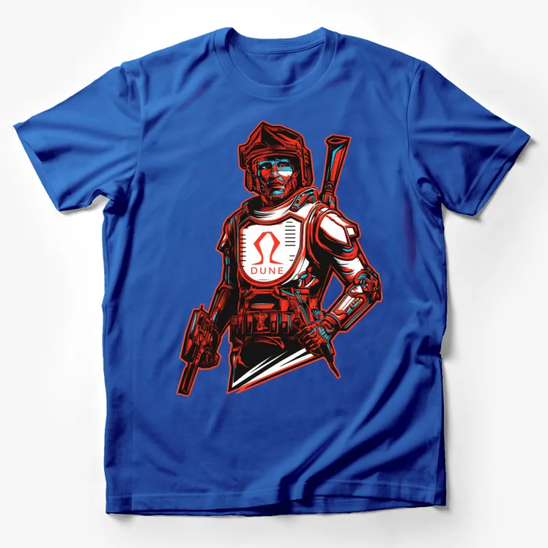 Dune Inspired Sci-Fi Warrior T-Shirt, Red and Blue Graphic Tee, Unique Fan Art, Unisex Clothing, Gift for Movie Lovers Male T-Shirt