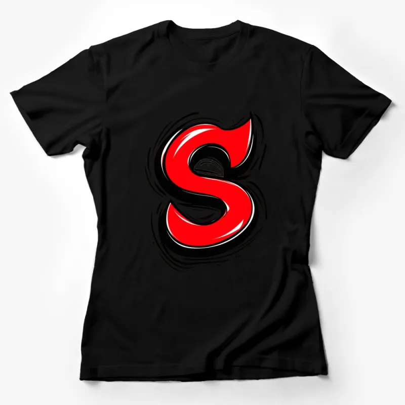 Bold Red and Black S Letter Graphic T-Shirt, Artistic Alphabet Design Tee, Unisex Casual Wear Female T-Shirt