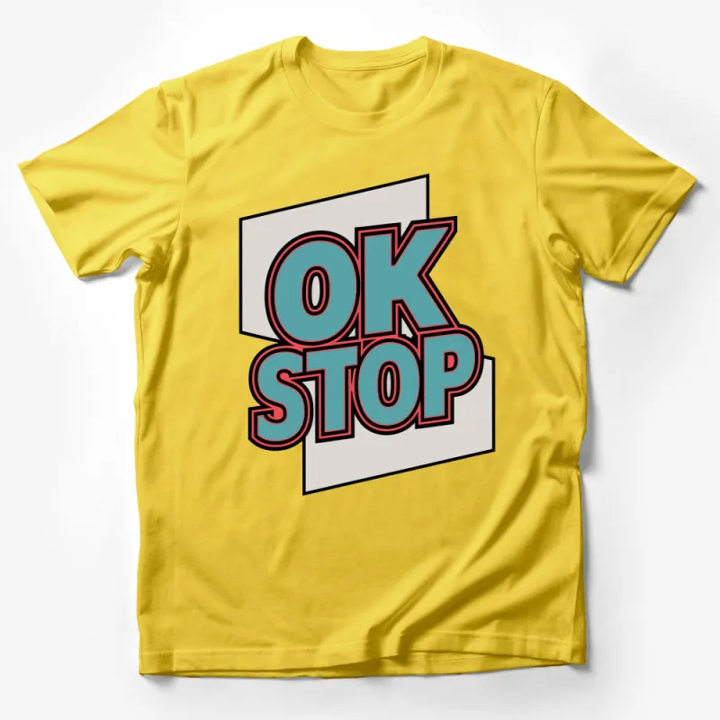 Retro OK STOP Graphic T-Shirt, Bold Text Pop Art Style Shirt, Unisex Tee Male T-Shirt