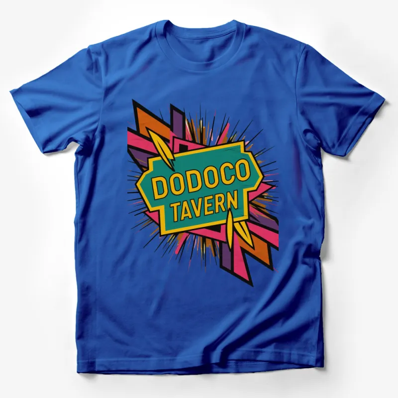 Colorful Dodoco Tavern Logo T-Shirt, Retro Comic Style Graphic Tee, Unisex Casual Wear Male T-Shirt