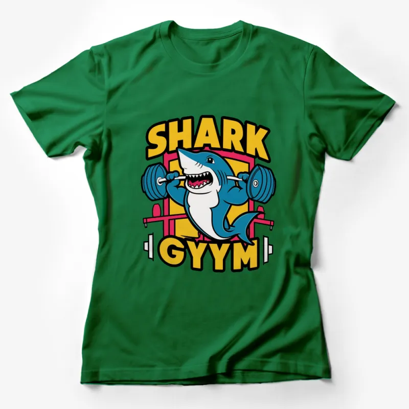 Shark Gym Graphic T-Shirt, Cartoon Shark Lifting Weights, Funny Fitness Workout Tee Female T-Shirt