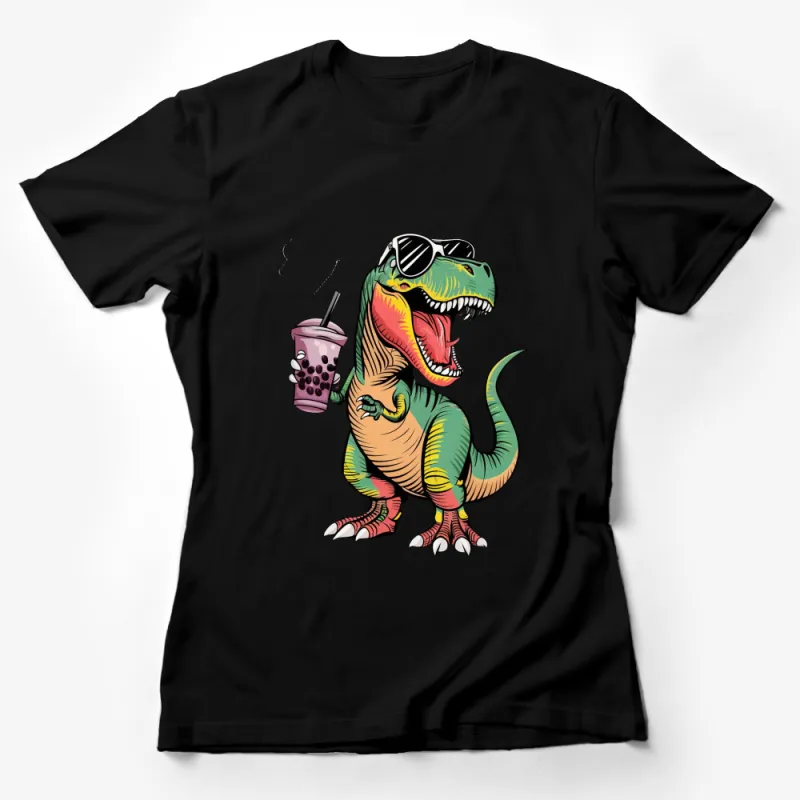 Cool Dinosaur T-Shirt, T-Rex with Sunglasses and Boba Tea, Colorful Dino Graphic Tee, Unisex Female T-Shirt