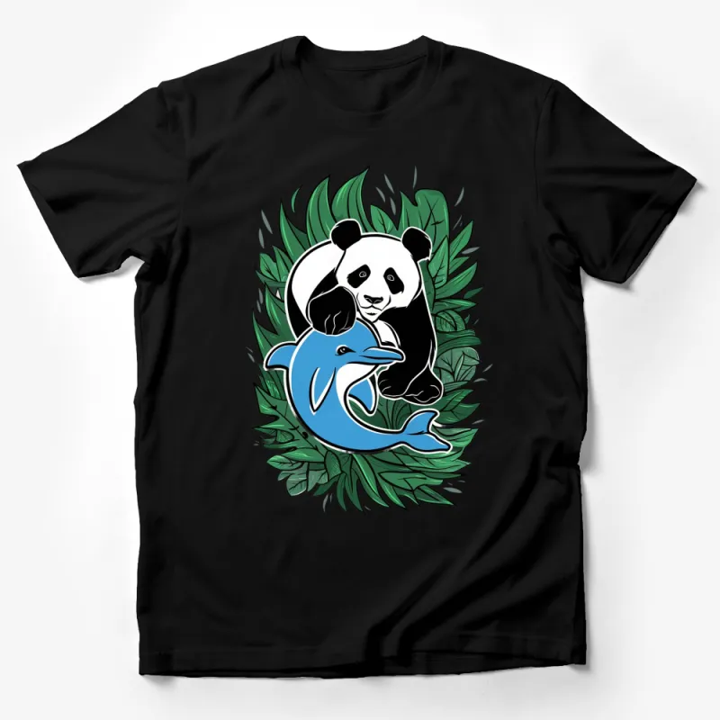 Panda and Dolphin Friendship T-Shirt, Nature Inspired, Animal Lovers Graphic Tee, Unique Wildlife Illustration Shirt, Unisex Fit Male T-Shirt