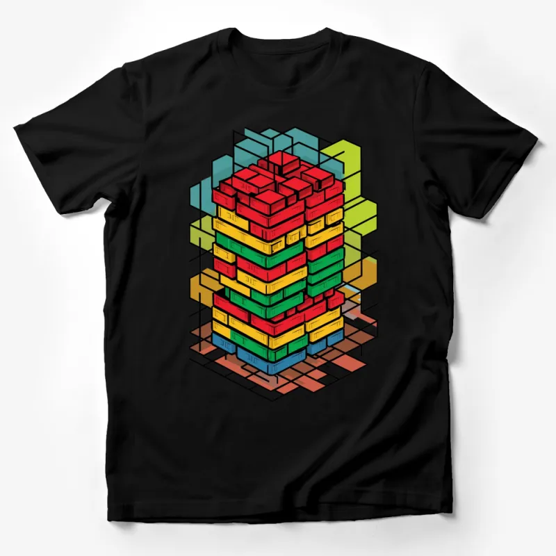 Colorful 3D Cube Illusion Graphic T-Shirt, Unisex Modern Art Tee, Trendy Geometric Design, Casual Wear Male T-Shirt