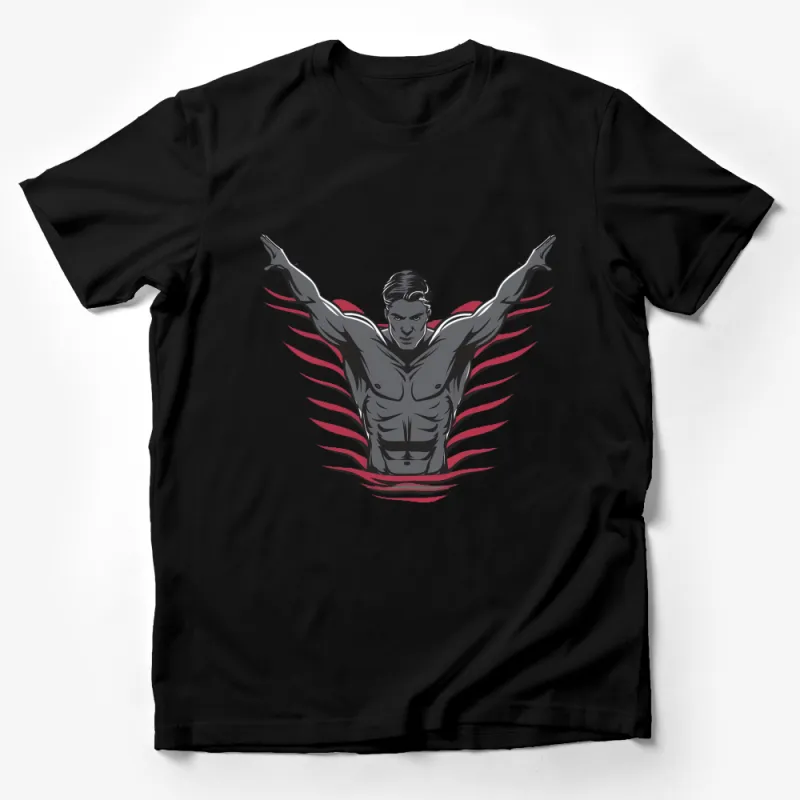 Men's Superhero T-Shirt, Athletic Fit Muscle Hero Graphic Tee, Unique Power Pose Design, Gym Wear, Casual Outfit Male T-Shirt