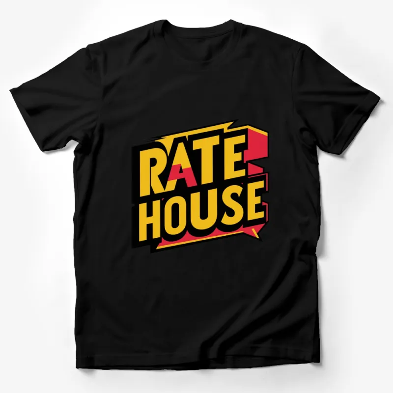 Bold Rate House Graphic T-Shirt, Retro Font Design, Bright Colors, Trendy Urban Top Male T-Shirt